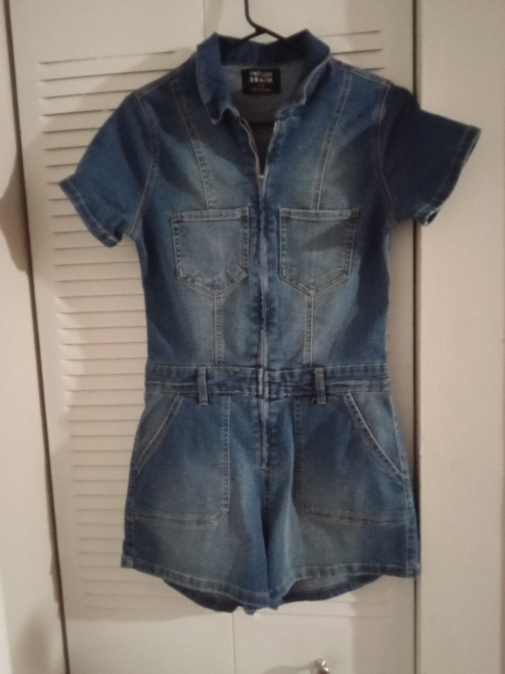 refuge Light Blue Denim Short Sleeve Romper